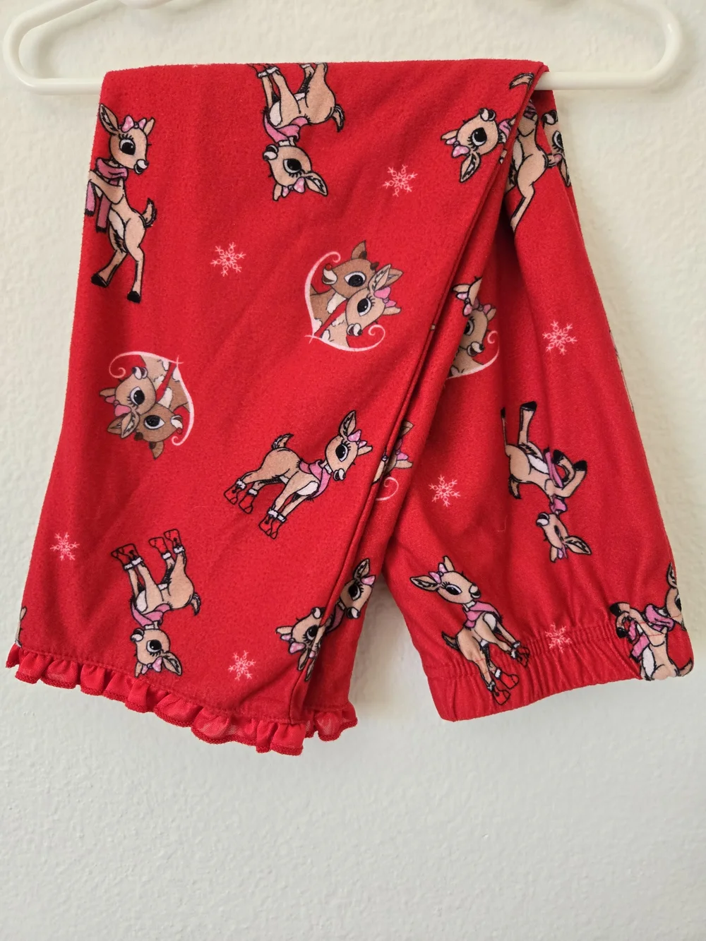 Clarice Reindeer Snow Cute Toddler Girl's Red Holiday Button Down Pajama SET
